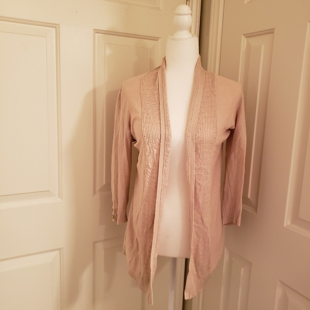 New York & Company XS Taupe 3/4 Sleeve Cardigan